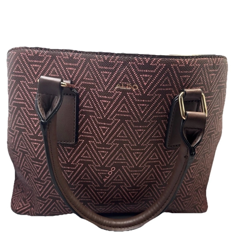 ALDO Crossbody Signature Galilini Pink & Brown Dome Satchel Handbag Purse Scarf - Picture 4 of 16